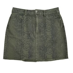 Hollister Snakeskin Denim Mini Skirt 29'' High Rise Green 100% Cotton Women Sz 9
